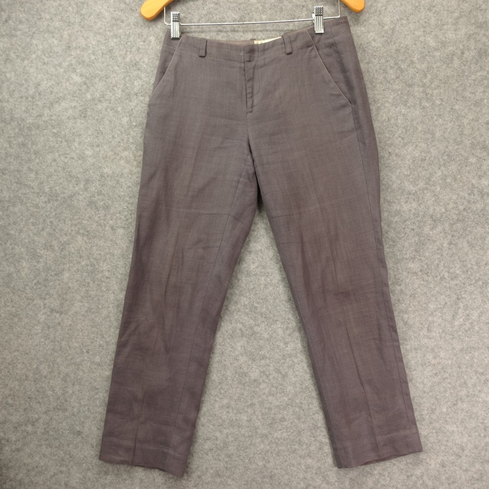 Elevenses Linen Pants Women ANTHROPOLOGIE 0 Gray Crop Trousers XS Academia 27x25